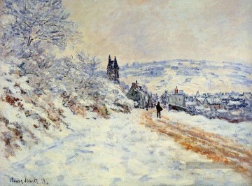 La route de Vetheuil Snow Effect Claude Monet paysage Peinture à l'huile